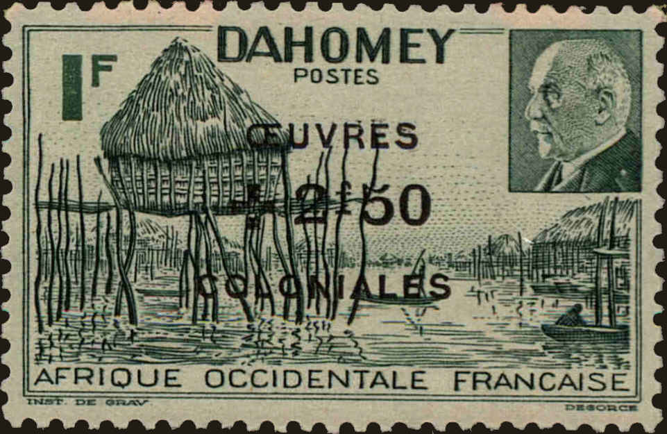 Front view of Dahomey B14B collectors stamp