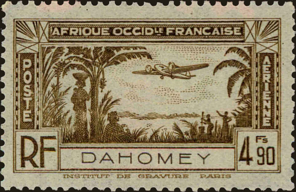 Front view of Dahomey C4 collectors stamp