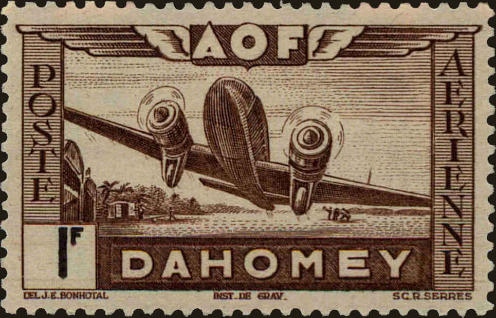 Front view of Dahomey C7 collectors stamp