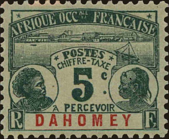 Front view of Dahomey J1 collectors stamp