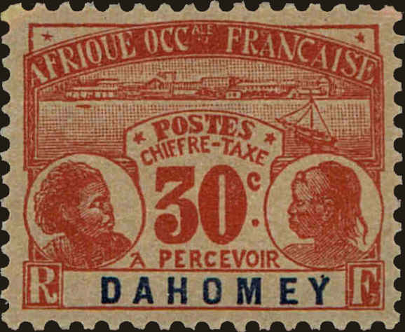 Front view of Dahomey J5 collectors stamp