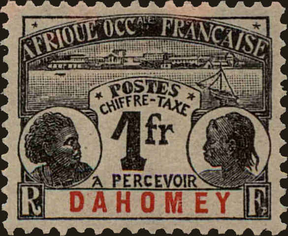 Front view of Dahomey J8 collectors stamp