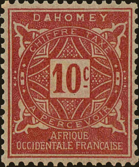Front view of Dahomey J10 collectors stamp