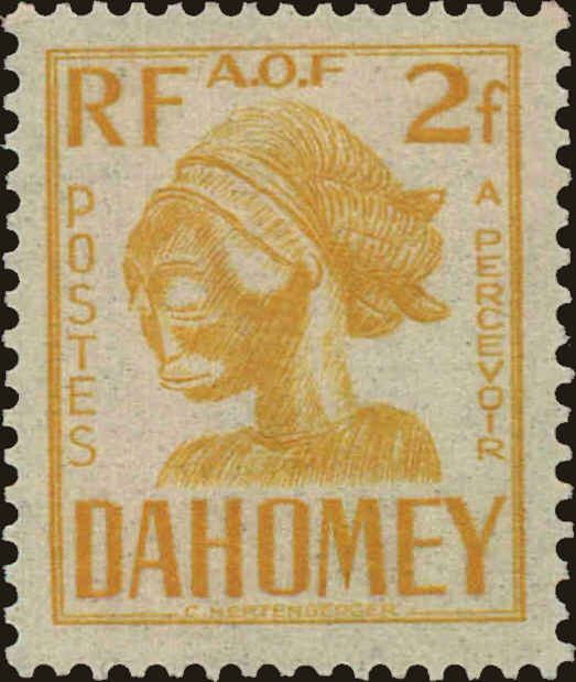 Front view of Dahomey J27 collectors stamp