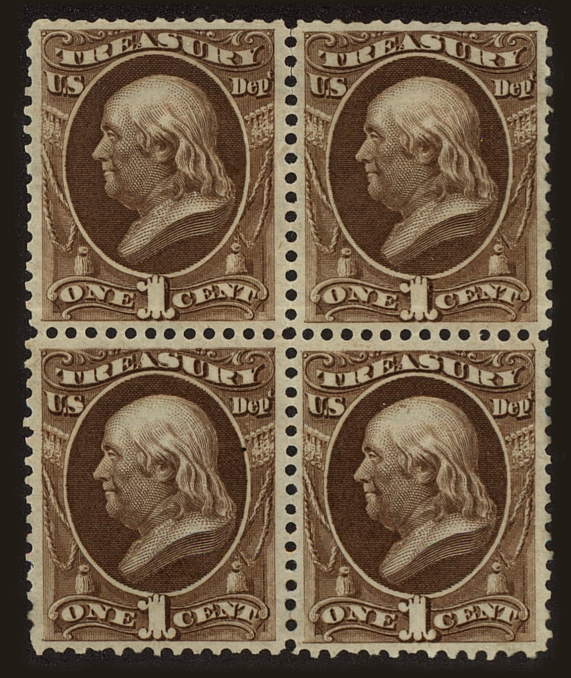Front view of United States O72 collectors stamp