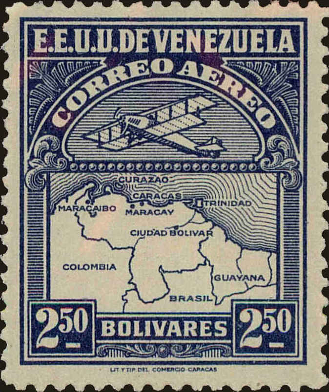 Front view of Venezuela C13 collectors stamp