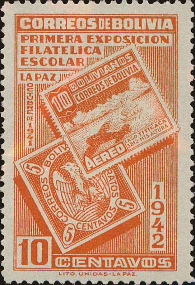 Front view of Bolivia 275 collectors stamp