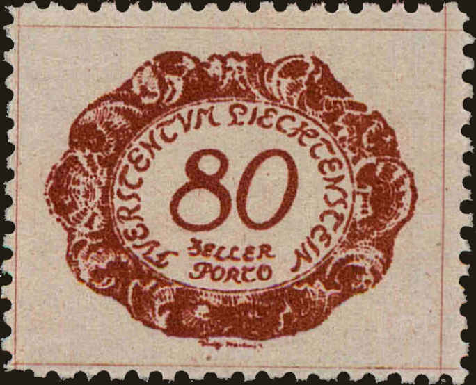 Front view of Liechtenstein J9 collectors stamp